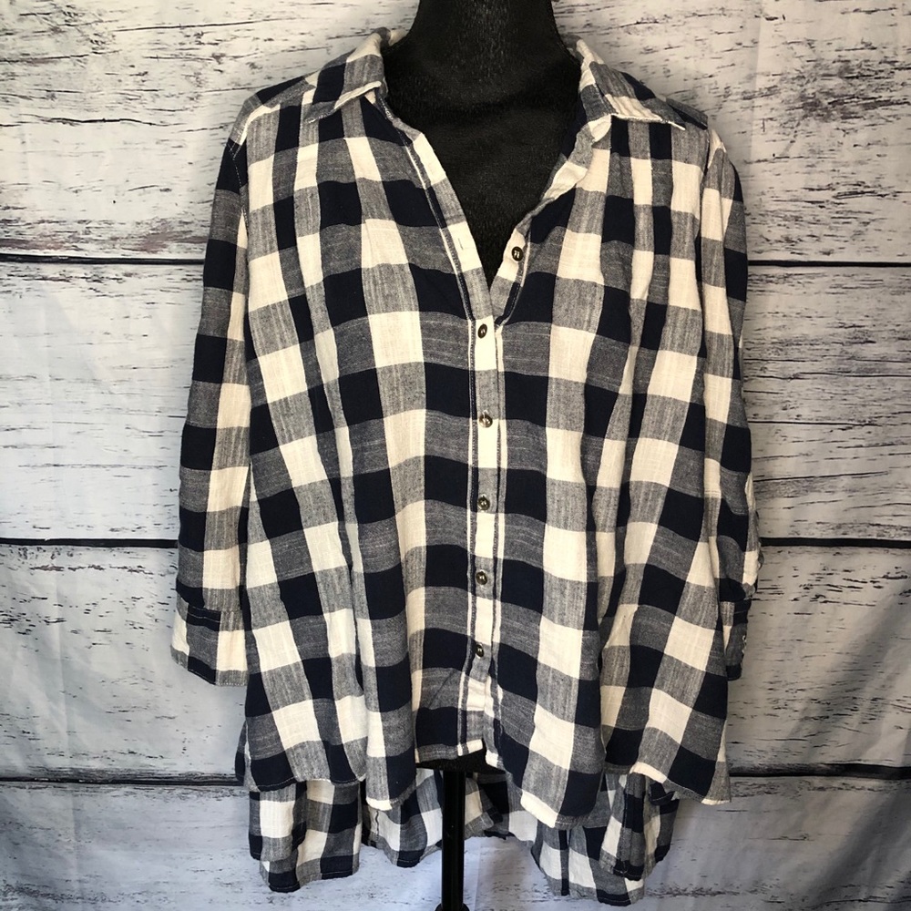 JOH Plaid Tunic Top Navy Blue & Cream Size…